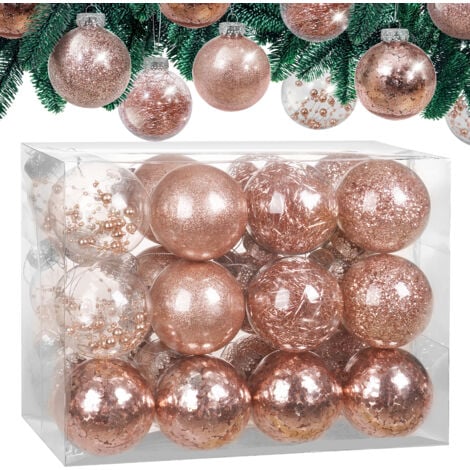 CASARIA® Christmas Baubles 24-Piece Set  Shatterproof Transparent Plastic Ornaments  Customisable  Ideal for Tree Decorations and Festive Home Décor  8cm Roségold (de)