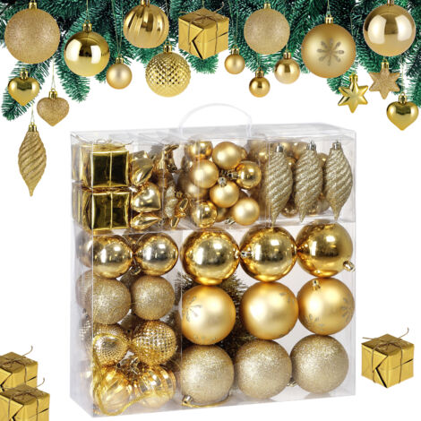 CASARIA® Christmas Tree Baubles Set  103 Pieces  Hanging Balls, Decoration Stars, Cones, Bells  Ornaments for Indoor and Outdoor  Glossy, Glittery and Matt Finish  gold (de)