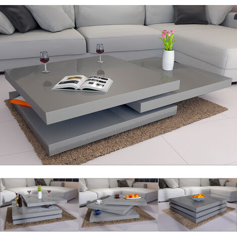 Casaria Coffee Table New York High Gloss 360 ° Rotatable Square Modern Cube Design Living Room Side Sofa End Tea Tables Grey