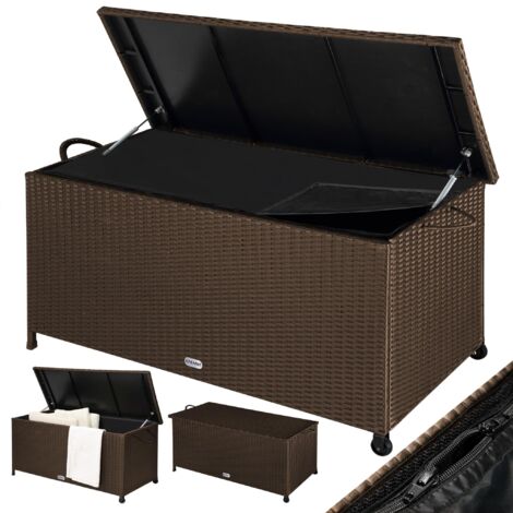 Casaria – Coffre de jardin extérieur XXL 270 L étanche – Polyrotin avec vérins à gaz – Dimensions 117x53x60 cm – 2 roulettes pour déplacement facile
