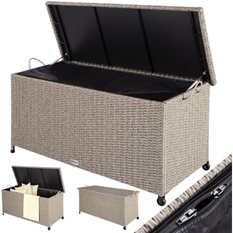 CASARIA® Coffre de jardin XXL Crème Coffre de rangement avec roulettes 270 L étanche Vérin à gaz 117x53x60 cm Jardin Balcon