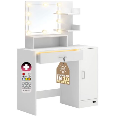 Casaria – Coiffeuse Jocelyn avec éclairage LED – Miroir 45x50cm – Tiroir éclairé avec capteur de distance – Dimensions 137x90x38cm – 100% MDF