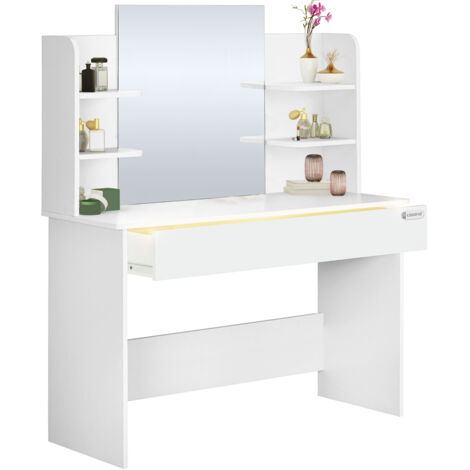 Casaria – Coiffeuse Lucia avec éclairage LED – Miroir et tiroir 3 compartiments – Dimensions 108x40x140 cm – MDF blanc haut de gamme
