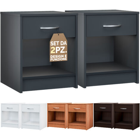 CASARIA® Comodino con Cassetto  50x40x35cm 50cm Camera da Letto Altezza Comfort Legno Tavolino da Notte  Set of 2 Anthracite (en)