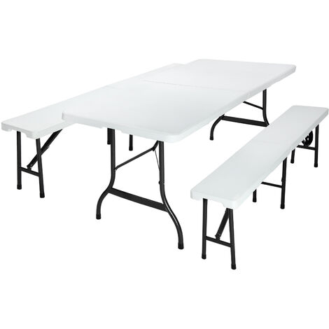 Casaria Conjunto Mesa Bancos Plástico 180x75x73cm Set Muebles de Cerveza Picnic Camping Jardín Plegable
