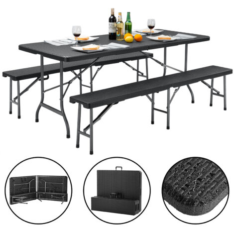 Casaria Conjunto Mesa Bancos Plástico 180x75x73cm Set Muebles de Cerveza Picnic Camping Jardín Plegable