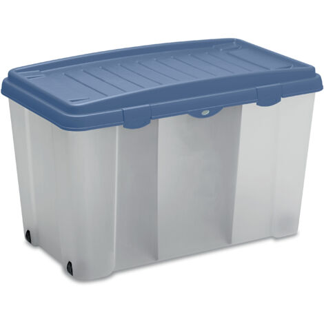 CASARIA® Contenitore Riordino con Rotelle Coperchio Box Portaoggetti Organizer Plastica Trasparente Cambio Stagione Blau (de)