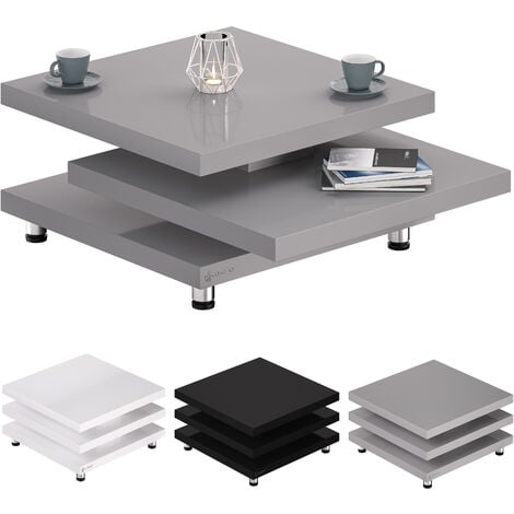 CASARIA® Couchtisch Hochglanz Modern 360° Drehbare Tischplatte Höhenverstellbar MDF Wohnzimmertisch Sofatisch   72x72cm - Grau