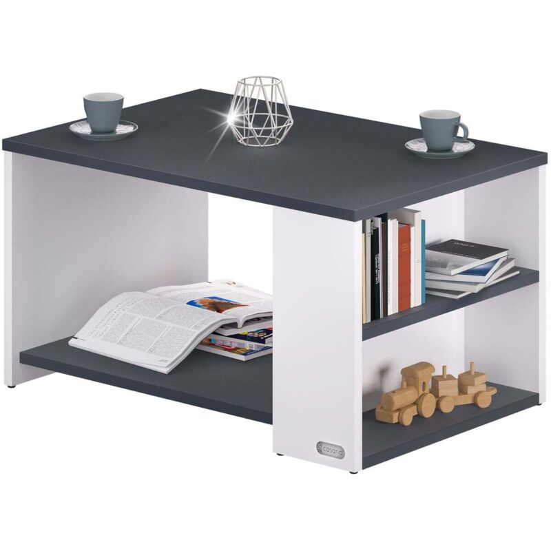 Couchtisch Holz Mit Stauraum 2 Fächer 90x60x50cm Kratzfest 50kg Belastbar Ablage Beistelltisch Wohnzimmer Sofa Couch Tisch Weiß Schwarz - Casaria