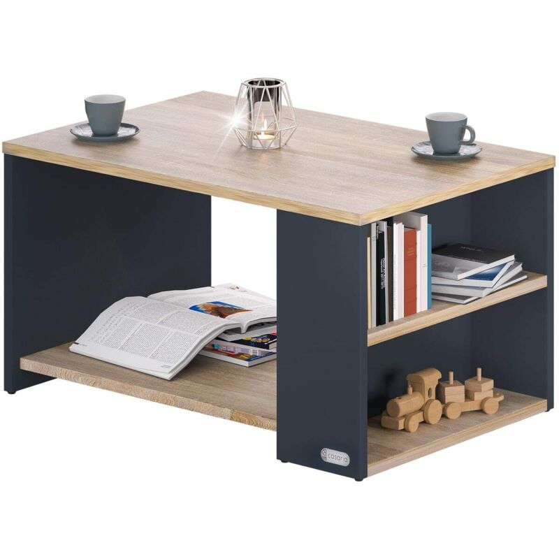 Couchtisch Holz Mit Stauraum 2 Fächer 90x60x50cm Kratzfest 50kg Belastbar Ablage Beistelltisch Wohnzimmer Sofa Couch Tisch Holz Grau - Casaria
