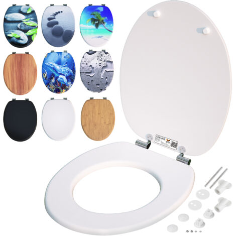 CASARIA® Double Soft-Close Toilet Seat  MDF Wood Core  Hygienic Stainless Steel Hinges  175kg Capacity Wooden Bathroom Standard D Shape Slow Top Lid Toilet Seats  White