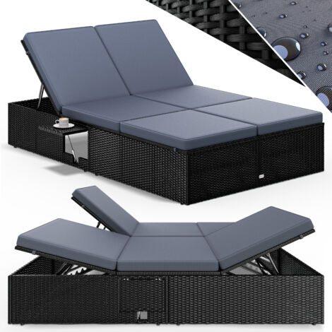 CASARIA® Double Sun Lounger  Convenient Foldable Tables  Weatherproof  7-Position Adjustable  Poly-Rattan  Garden Relaxation  200x115cm  Schwarz Anthrazit (de)