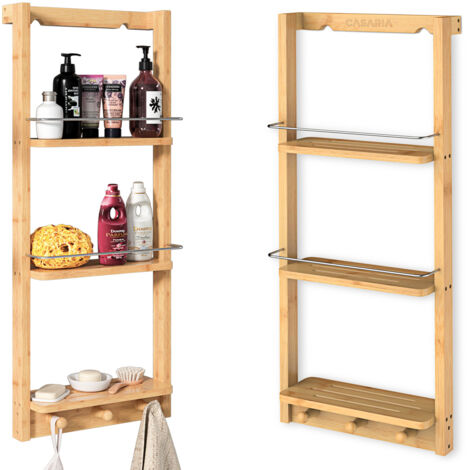 CASARIA® Duschregal zum Hängen Bambus 3 Ablagen 3 Haken 70x29x10cm Duschablage Hängend Badregal Hängeregal Dusche Holz