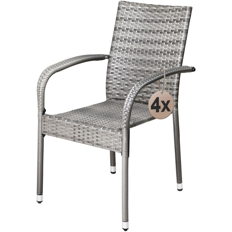 Ensemble de 4 ou 8 chaises de jardin polyrotin avec accoudoirs empilables jardin structure en acier thermolaqué 4er Set Grau (de) - Casaria