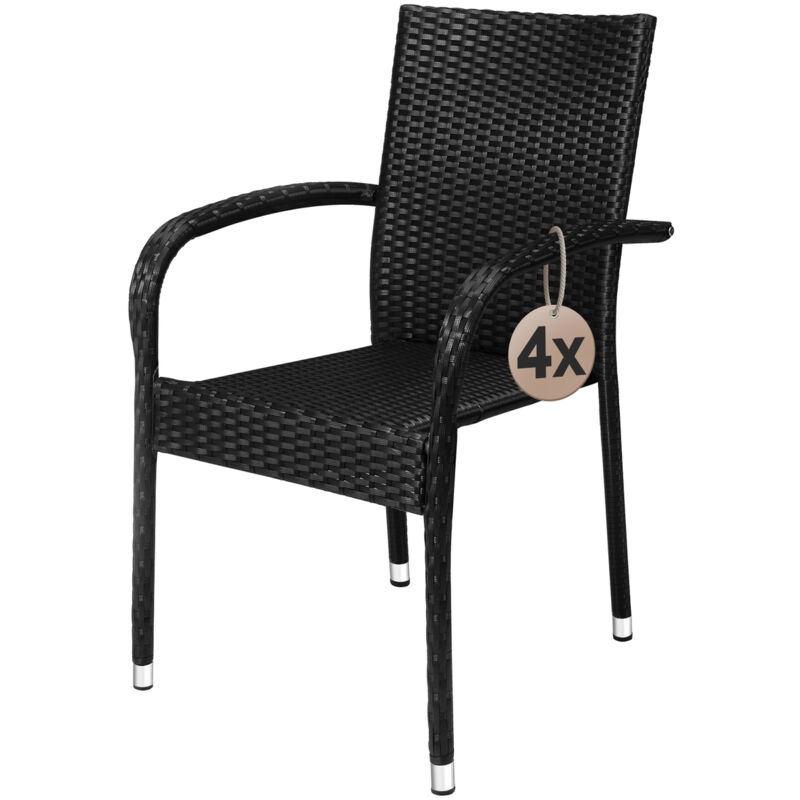 Ensemble de 4 ou 8 chaises de jardin polyrotin avec accoudoirs empilables jardin structure en acier thermolaqué 4er Set Schwarz (de) - Casaria