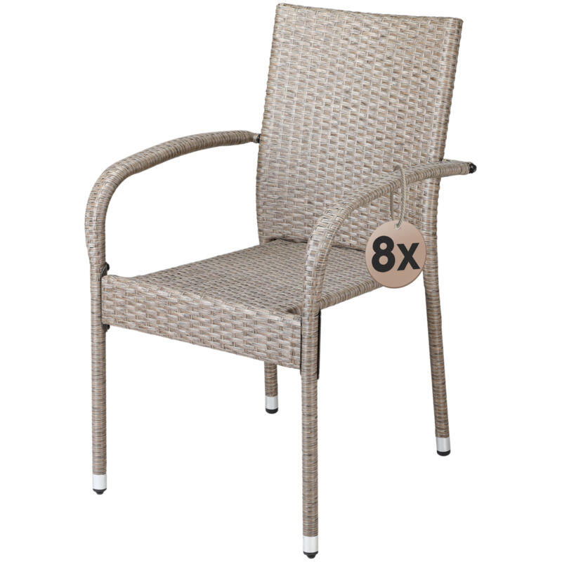 Ensemble de 4 ou 8 chaises de jardin polyrotin avec accoudoirs empilables jardin structure en acier thermolaqué 8er Set Creme (de) - Casaria