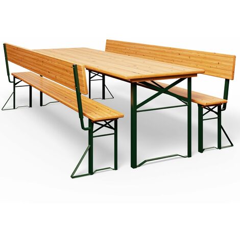 Ensemble table et 2 bancs pliants en bois avec dossier Meubles de jardin extérieur terrasse