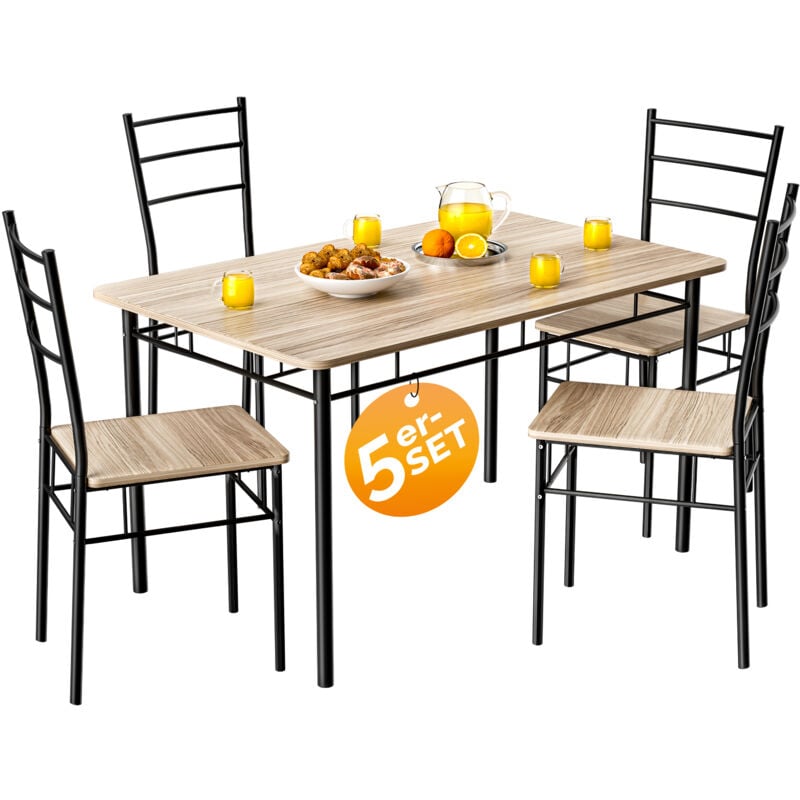Ensemble leo table avec 4 chaises en métal laqué mdf Ensemble 5 pièces pour salle à manger cuisine Chêne clair - Casaria