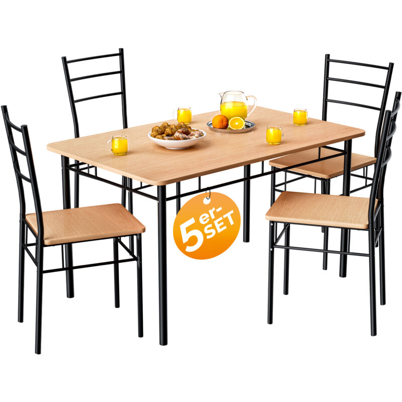 Ensemble leo table avec 4 chaises en métal laqué mdf Ensemble 5 pièces pour salle à manger cuisine Hêtre - Casaria