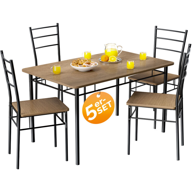 Ensemble leo table avec 4 chaises en métal laqué mdf Ensemble 5 pièces pour salle à manger cuisine Brun - Casaria