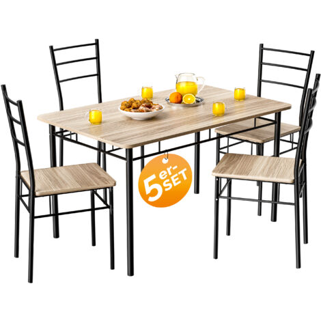 Casaria – Ensemble table et 4 chaises en métal thermolaqué MDF – Dimensions table 110x70x75cm – Design industriel moderne – Couleur chêne clair