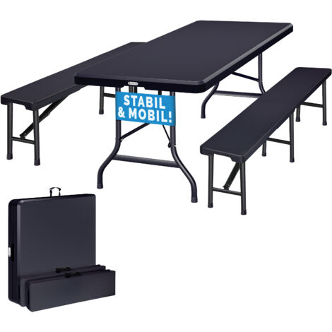 Table De Jardin Relaxdays 8 Personnes - Pliante, Grise, 180x74x72 Cm, Acier Et Plastique