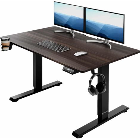 CASARIA® Escritorio Regulable en Altura con Pantalla LCD 73-118cm Marco de Acero Mesa Gaming Oficina Función Memoria 110cm Brown (en)