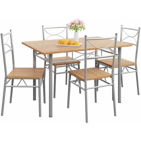 CASARIA® Esstisch mit 4 Stühlen Holz 5-tlg Set Metall 110x70cm Industrial Esszimmer Küche Stühle Tisch Möbel Essgruppe Sitzgruppe Paul buche