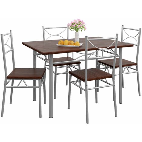CASARIA® Esstisch mit 4 Stühlen Holz 5-tlg Set Metall 110x70cm Industrial Esszimmer Küche Stühle Tisch Möbel Essgruppe Sitzgruppe Paul  Eiche dunkel