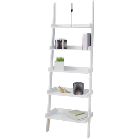 Casaria Estantería Estante tipo escalera Librero de madera Blanco 180x64x37cm almacenamiento para baño cocina sala de estar