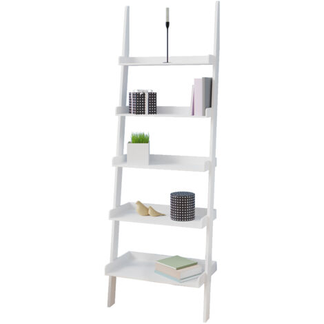 Casaria – Étagère murale 180 cm – 5 tablettes en bois blanc – Meuble de rangement style échelle pour salon et cuisine – Montage facile