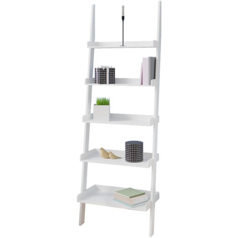 CASARIA® Étagère murale 180 cm Étagère échelle 5 tablettes Meuble de rangement style échelle Décoration blanche