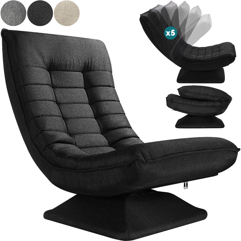 Fauteuil de relaxation rembourré pivotable à 360° capacité de charge de 150kg siège de gaming 58x57x84/87cm Noir - Casaria