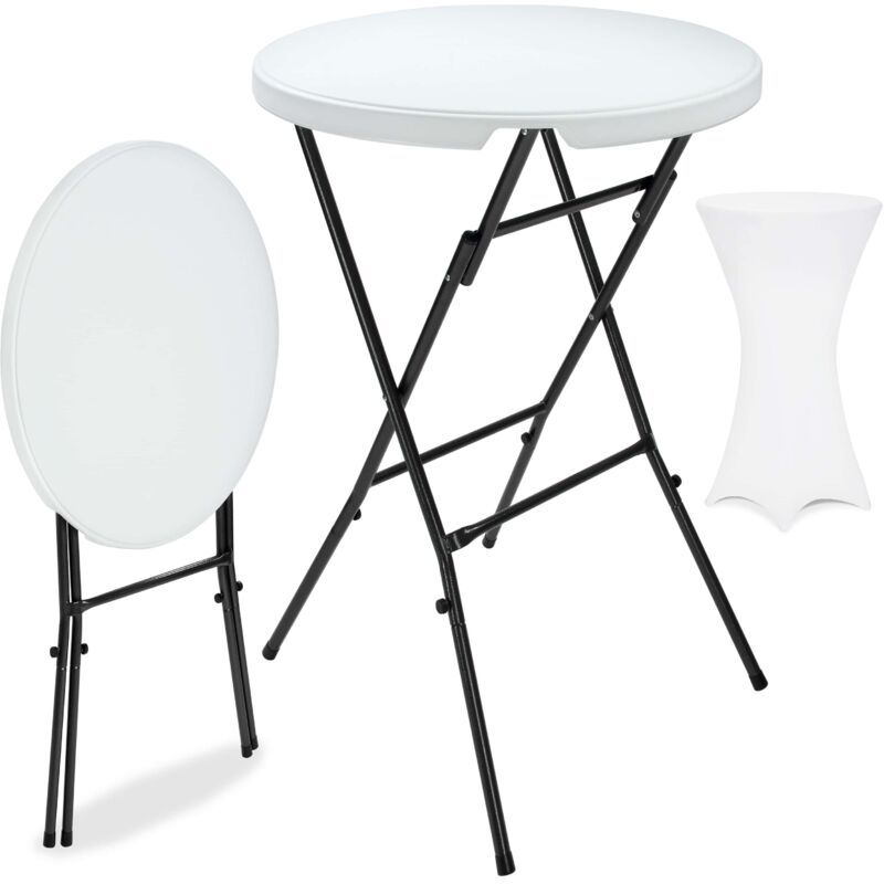 Casaria - Folding Bar Table With Stretch Cover Set 72 Cm Round Tabletop 110cm High Cocktail Table Indoor Outdoor Weatherproof Foldable Event Party