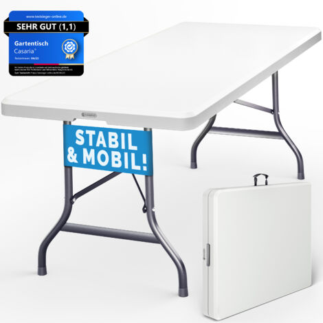 CASARIA® Folding Portable Picnic Buffet Table  183x75cm  Weather Resistant Heavy Duty Plastic Top  Steel Frame  Garden Camping Dining Catering Trestle BBQ  Outdoor Indoor White