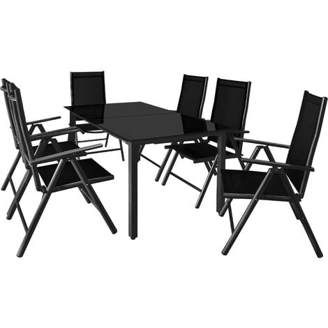 CASARIA® Gartenmöbel Set 6 Stühle mit Tisch 150x90cm Aluminium Sicherheitsglas Wetterfest Klappbar Modern Terrasse Balkon Möbel Sitzgruppe Garnitur Bern  anthrazit