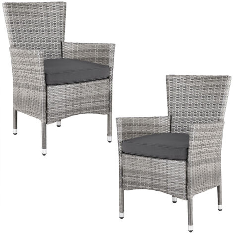 CASARIA® Gartenstühle 2er Set Polyrattan Stapelbar mit Auflagen 160kg Belastbarkeit Wetterfest Outdoor Garten Terrasse Balkon Stapelstuhl Stuhl Sessel Grau