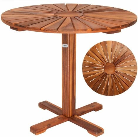 CASARIA® Gartentisch Balkontisch Wetterfest Holz Rund ⌀70,5cm 80kg Belastbarkeit Balkon Garten Terrasse Tisch Terrassentisch Holztisch Akazie