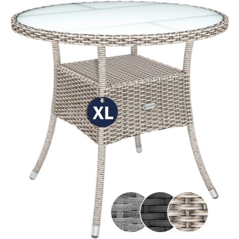 CASARIA® Gartentisch Polyrattan Wetterfest Rund Glas Tischplatte 80kg Belastbar Outdoor Terrasse Balkon Bistro Tisch Beistelltisch  Beige XL