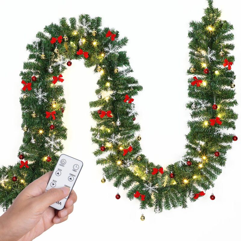 Image of Ghirlanda di Natale a led per interni ed esterni IP44 Decorazione natalizia Ghirlanda di abete Ghirlanda artificiale 2x 5m 80LEDs geschmückt mit