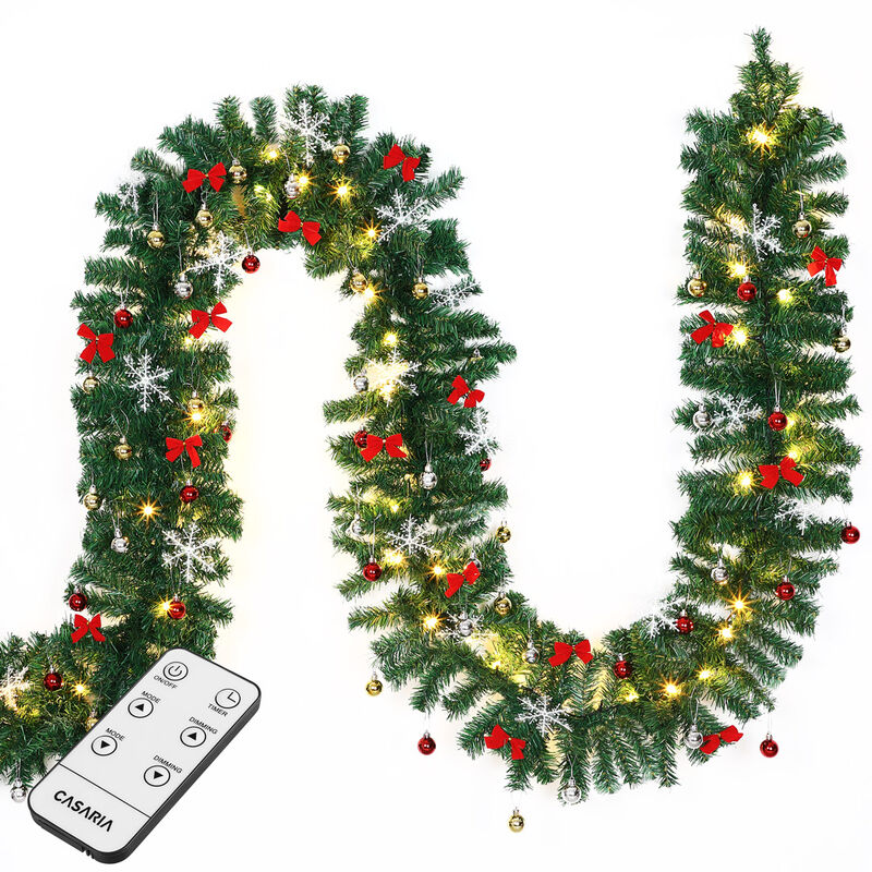 Image of Casaria Ghirlanda di Natale a LED per interni ed esterni IP44 Decorazione natalizia Ghirlanda di abete Ghirlanda artificiale 5m 80 LEDs decorated +