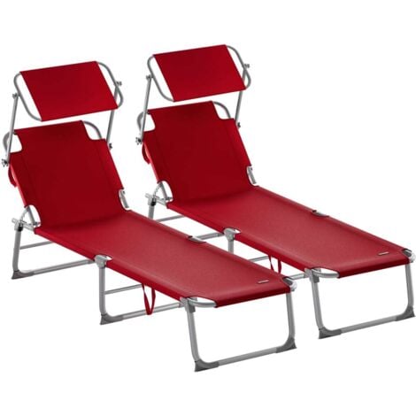 CASARIA® Hawaii Beach Lounger  Foldable & UV-Resistant  4-Way Adjustable  Sun Canopy  Garden Sun Lounger  115kg Capacity  195cm Length  Steel Frame  2x rubinrot (de)