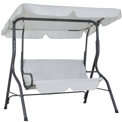 CASARIA® Hollywood Canopy Swing Chair 2 Seater Weatherproof Rocking Bench with Roof and Backrest Non-Slip Feet Outdoor Garden Patio Seat Up to 200kg Light Grey
