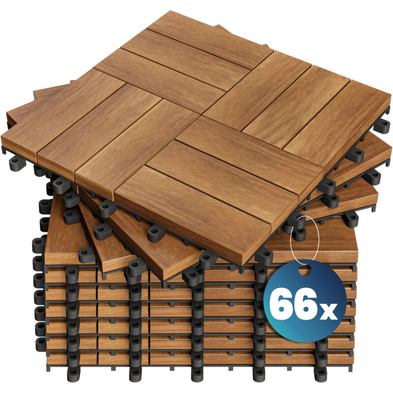 Casaria® Holzfliesen Fsc®-zertifiziertes Akazien- Eukalyptusholz 30x30cm Fliese Stecksystem Mosaik Zuschneidbar Terrasse Balkon Sets 66x Akazie