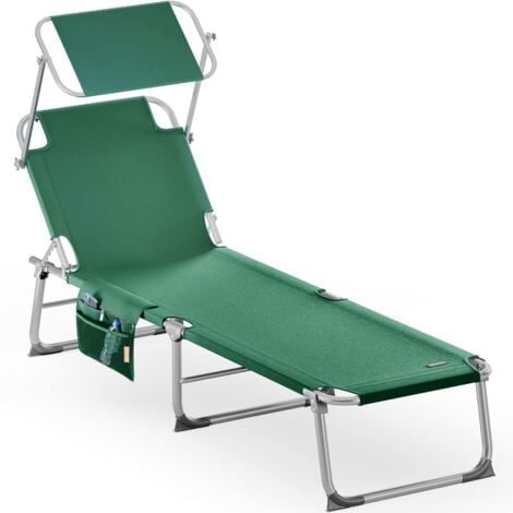 CASARIA® Ibiza Folding Sun Lounger with Adjustable Canopy  Weatherproof Aluminium Frame  Carrying Handle  190x59x29cm  150kg Capacity  Garden Beach Shade Bed Compact  Green