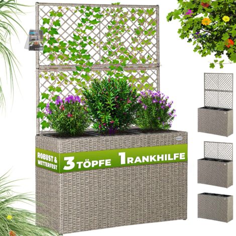 Casaria – Jardinière en polyrotin avec treillis – Set de 3 pots de fleurs – Dimensions 83 x 30,5 x 146 cm – Couleurs noir, brun, crème