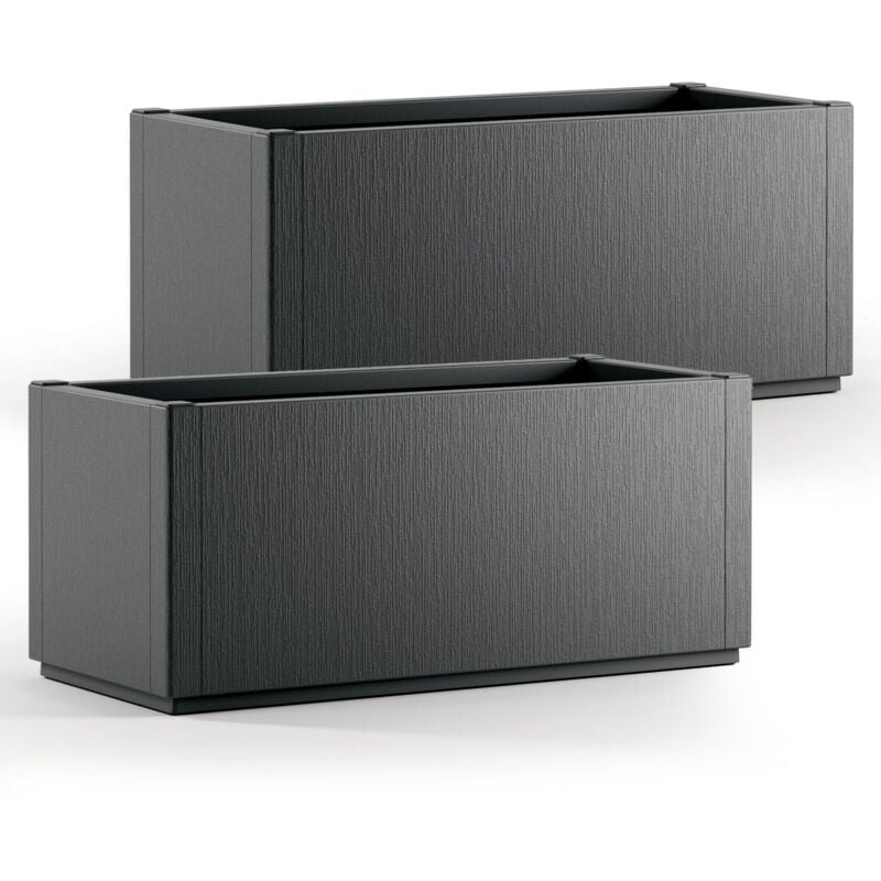 Jardinière Ethica 80x36x36cm 80L résistante aux intempéries fond d'écoulement Bac à fleurs Pot de fleurs Jardin Set de 2 anthracite - Casaria