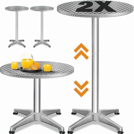 CASARIA® Juego de 2 Mesas de Bar Altura Ajustable 70cm / 115cm Aluminio Estable Redonda Ø 60cm Resistente a la Intemperie Interior Exterior Mesa de Bistro Mesa de Cerveza Mesa de Fiesta