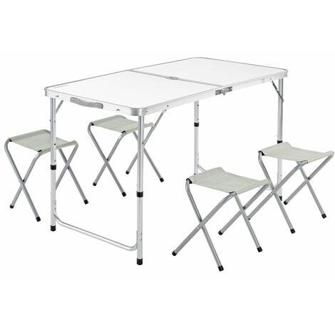CASARIA® Klapptisch Wetterfest Höhenverstellbar Campingtisch mit Stühlen Gartentisch Falttisch 120x60cm Klappbar leicht transportabel 4 Personen  weiß