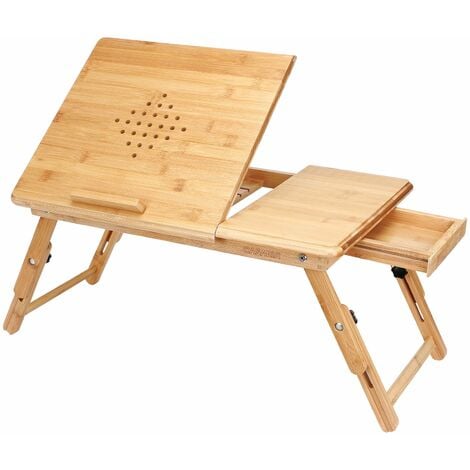 CASARIA® Laptoptisch Höhenverstellbar Holz 5-fach Neigbar inkl. Schublade Lüftungslöcher Klappbar Bambus Laptop Notebook Ständer Bett Couch Sofa Tisch